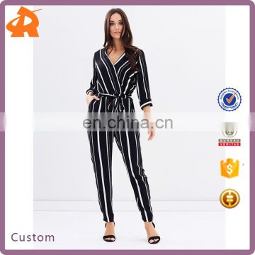 Cheap Wholesale Custom Printing One Piece Jumpsuit Stripe Wrap Autumn Women Fashion Jumpsuit