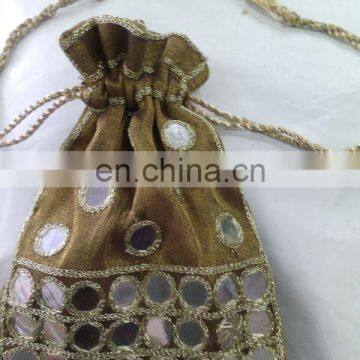 Mirror Work Drawstring Jewellery Pouches Gift Packaging Bags