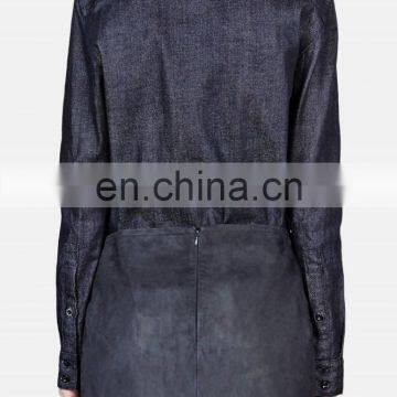 Womens Jeans Shirts Fashion Dark Navy Denim Shirts Cotton Shirts Custom photo-4