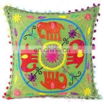 Embroidered Elephant Decorative Sofa Throw Pillow Cushion Cover - 16, 18"