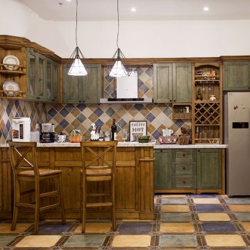 Marble top white shaker style classic kitchen cabinet