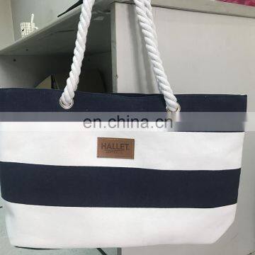 Customized cotton beach bag with polyester lining and inside pocket