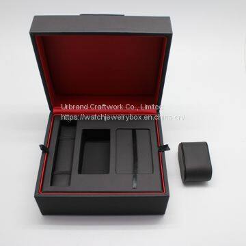Black PU Leather Watch Box With Custom Insert for Holding Watch, Watch Strap, Warranty Card photo-3