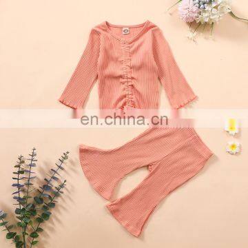 Baby Girl Clothing Sets Fall Winter Toddler Long Sleeve Tops+Flare Pants Girls Casual Ribbed Outfits 2pcs Set Solid Color photo-4
