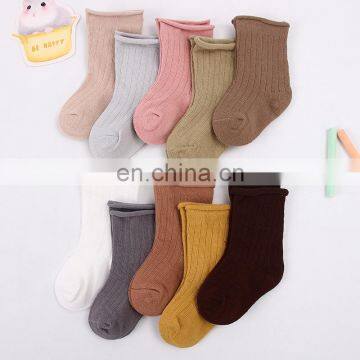 Infant baby Kids knit Socks solid design Stocking Girl Thicken Cotton Knee high Socks