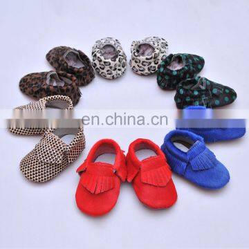 Promotional fringe slip-on baby shoes leather horse hair cute baby toddler shoes