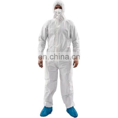 50 grams Microporous Disposable Waterproof Coverall White Knit Cuff Hooded Type 5/6 Coverall Microporous