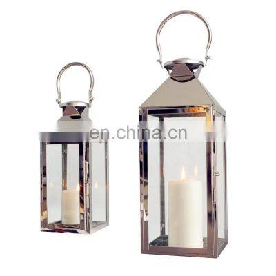 High Quality Stainless steel garden outdoor decoration candle lantern metal glass candle holder lantern