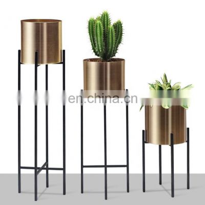 Golden Plated Flowerpot Black Iron Frame Flowerpot Ground Flowerpot Metal Pot Planter Garden Flower Pot