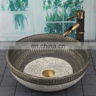 Retro style porcelain bathroom sink hand maded ceramic washbasin