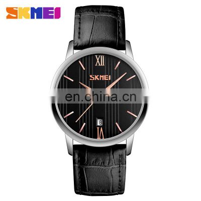 SKMEI 9130 Leather Strap Waterproof Ladies Wristwatches Brand Men Women Quartz Watch Fashion Waterproof Couple Watch