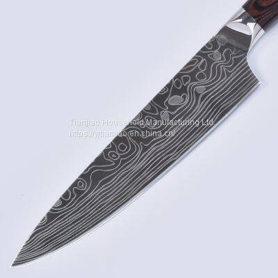 Custom/Wholesale German 1.4116 Stainless Steel Kitchen Knife Damascus Laser Pattern Chef Knife Cleaver Santoku Kitchen Knives photo-2
