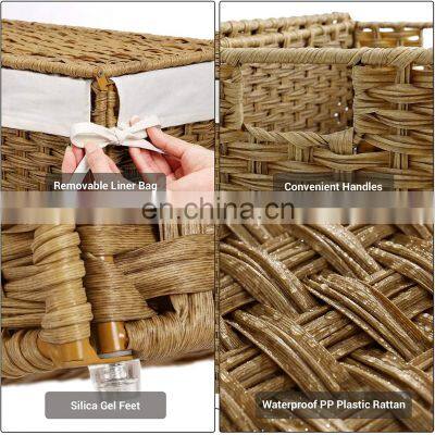 Super Capacity Folding Hand-woven Plastic Rattan Clothing Storage Basket Storage Box Bin
