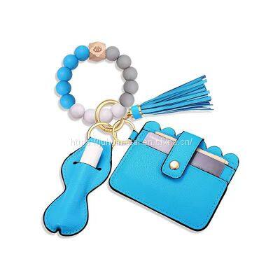 2023 PU Leather Keychain Bracelet Wallet Tassels Muti Colors Silicone Keychain Bracelet photo-3