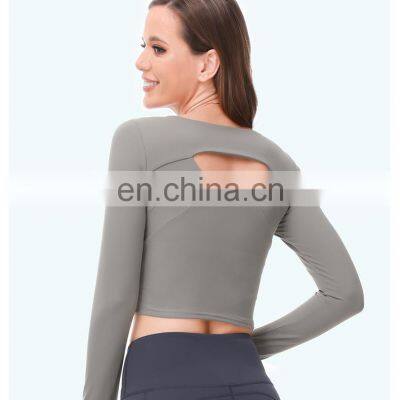 Wholesale Custom Anti-Bacterial Women Gym Wear Fitness Crop Top Long Sleeve Sport Shirt Ladies Workout Exercise Running Clothing photo-3