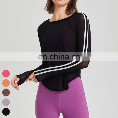 Breathable Quick Dry Gym Fitness Running Tshirt Sports Tops Long Sleeve Mesh Lightweight Yoga T-Shirt Blouse For Women photo-2