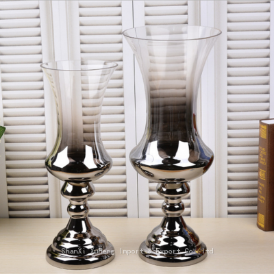 European Modern Style Home Decoration Floor Vase Large Luxurious Silvering Tall Glass Vase