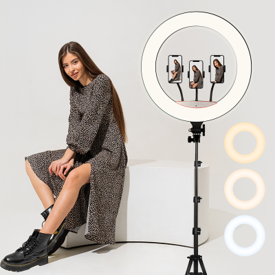 Kytuwy 22inch lamp selfie led ring fill light with tripod stand 22 inch photographic ringlight 3 phone holders custom video