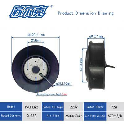190 mm Turbo Blower AC Motor High Pressure High Cfm Backward Curved Centrifugal Impeller Radial Blower Fan photo-2