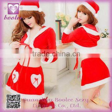 2014 Newest Red Hooded Velvet Sexy Mini Christmas Costumes For Women' Festival