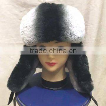 Russian Style Genuine Leather Hat With Real Rex Rabbit Fur Bomber Hat Winter Hat