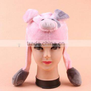 plush animal hat/adult animal winter hats/plush hat/plush pig hat