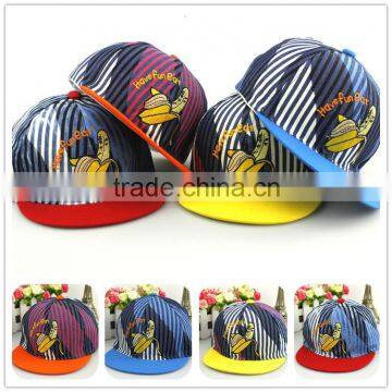 Fashionable Banana Embroidery Design Striped Flat Brim Children Kids Visor Hat