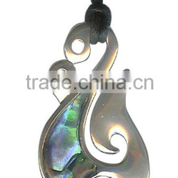 LARGE TRIBAL HOOK PEWTER PENDANT LEATHER NECKLACE-Surf