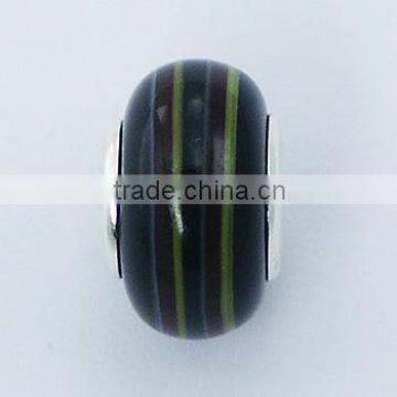 Chic Black Murano Glass Bead Complementary Colored Stripes