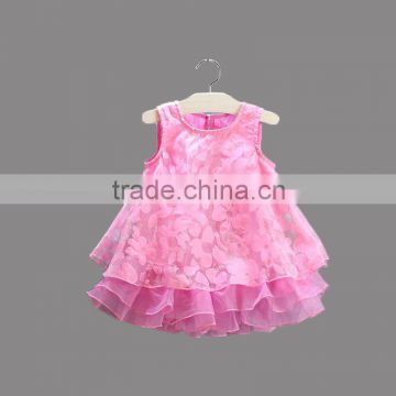 hot selling sleeveless girls one piece dress, pink ruffle frocker dress baby girls, child summer kid long ball gown