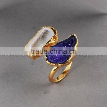New Fashion Agate Druzy Geodel Ring With Natural Gemstone for Women Girl Jewellery photo-4
