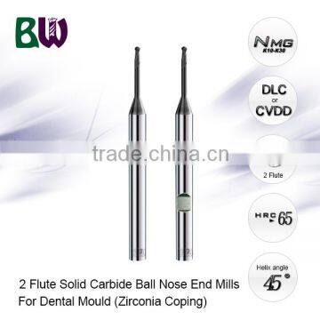 2 Flute Carbide Ball End Mill Cutters With DLC Coating For Denture Molds