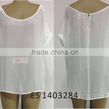 Ladies fashion short sleeve sheer blouse