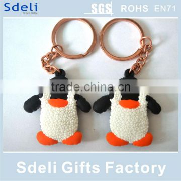 Guangdong factory made custom penguin shape soft pvc rubber 3D keychain double sides