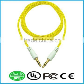 AUX Cable Fluorescent Yellow Gold Plated Audio I/O Wire Stereo Panel Mount Cable for PC, Car Audio, Audio Equipment