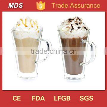 Double walled glass latte beer mug with handle