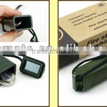 Survival Magnesium Flint Fire Starter with green plastic block case