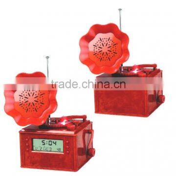 Retro Phonograph radio clock , flower alarm clock, FM radio clock