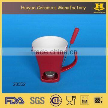 Ceramic fondue mug, glazed chocolate fondue mug