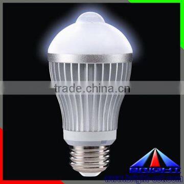 Epistar chips plastic motion sensor bulb with aluminum 5w 6w motion sensor bulb light, E27 led bulb sensor controlled