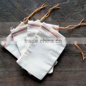 3 * 5 Cotton Muslin Bag Single Drawstring With Red Hem and Orange Drawstring