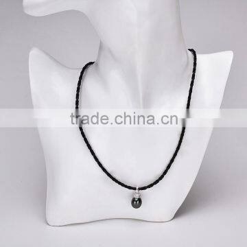 Sea Water Black Tahitian Pearl Necklace With Leather Cord