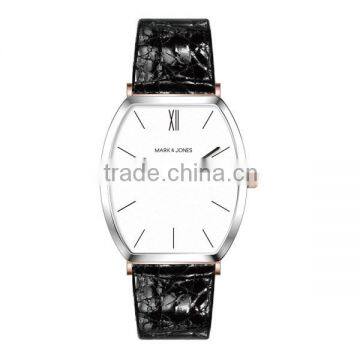 2016 Square Face Stainless Steel Back/Strap Black Watch With Leather Strap