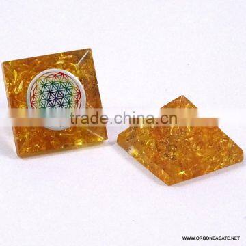 Orgonit Small Pyramid - Yellow Color Crystal | Wholesale Orgone Chakra Flower Of Life Pyramid