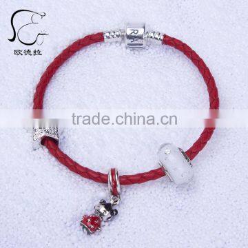 EULNY Wholesale 925 Sterling Silver Slasp Chinese New Year 3mm Leather Bracelet photo-3