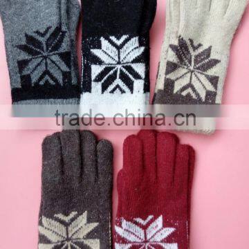 Fashion cashmare knitted winter large snow flower pattern gloves