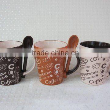 Nice embossed logo ceramic mug with spoon