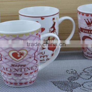 11OZ Valentine's Day decal printed coffee cups, shiny surface new bone china mug, KL5004-360