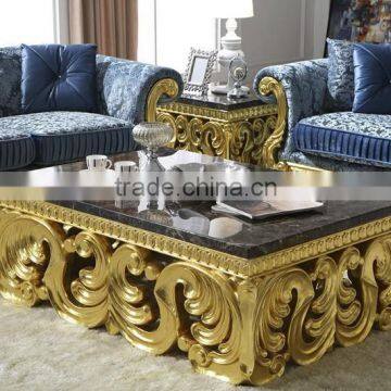 Hand Carved New Classic Gloden Foil Livingroom Furniture Fabric Sofa Sets AL187 photo-4