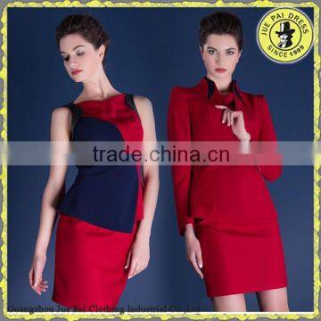 Red suit for airline uniform including coat vest and skirt